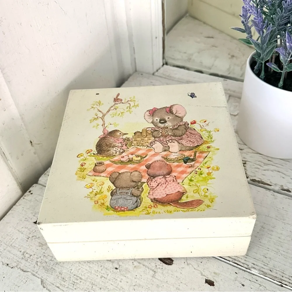Vintage Koala & Animals Drawing Jewelry Box Organizer Box Sarah Kay 1980’s Cute